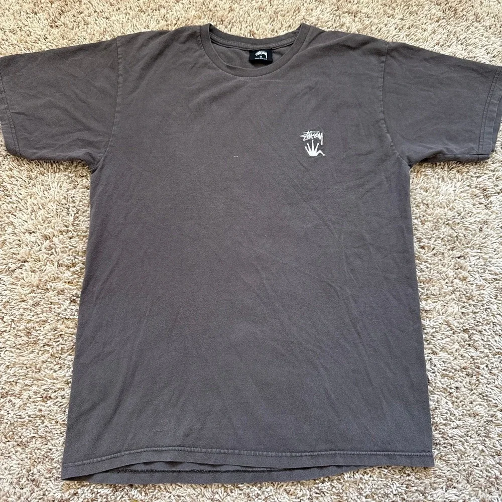 Stussy Mens Graphic Crown Hand Logo T-Shirt Faded Charcoal Grey Size M